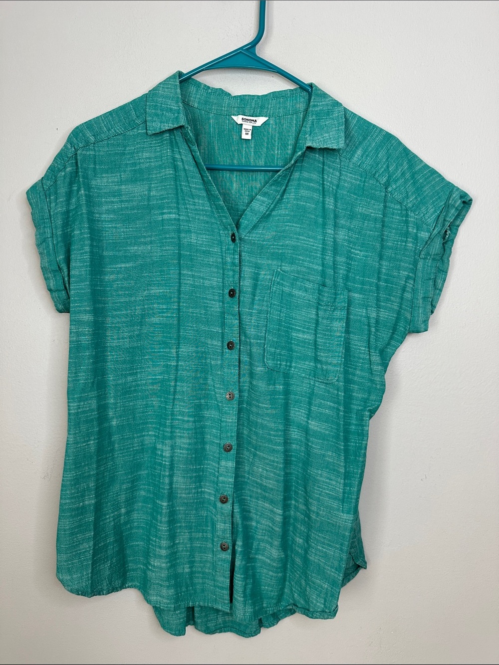 Sonoma Teal Green Short-Sleeve Button-Front Shirt size M